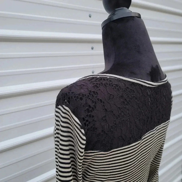 NWT Self Esteem women's large stretch knit lace inset back Ivory stripe dress L - Picture 7 of 9